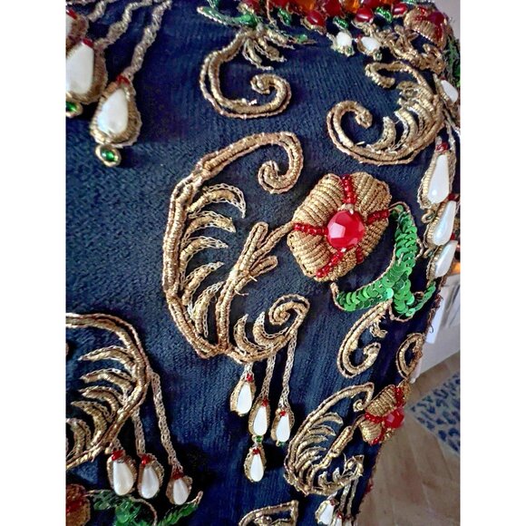 ART DECO Sz S/M Beaded Blouse Concetta Rafanello St. Martin Sequin GLAMOROUS - Picture 9 of 16